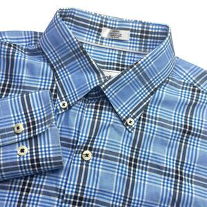 Peter Millar Cotton Blue Plaid Long Sleeve Button Down Shirt‎ Men's Small